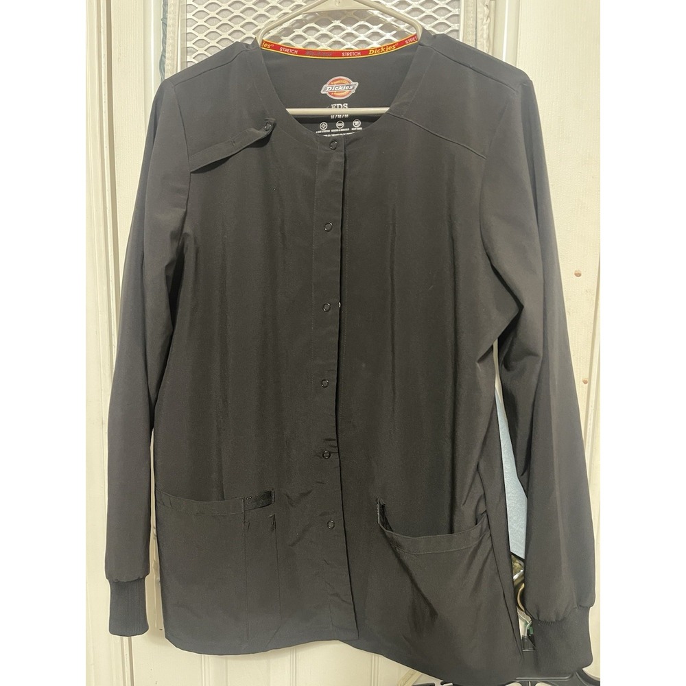 Dickies Black Womens Medical Uniform Button Front Scrub Jacket Size Medium